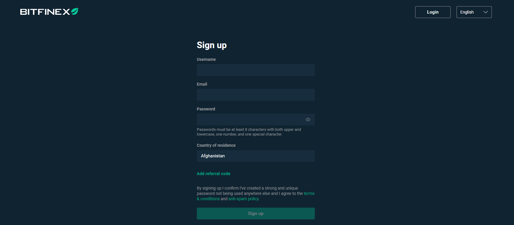 การลงทะเบียนบนแพลตฟอร์ม Bitfinex การลงทะเบียนบนแพลตฟอร์ม Bitfinex