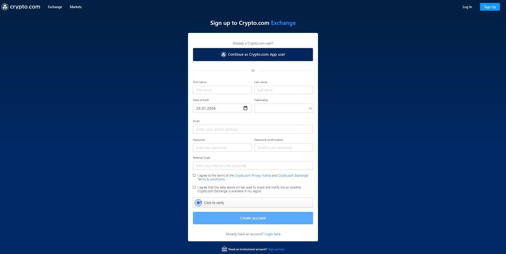 การลงทะเบียนบน Crypto.com การลงทะเบียนบน Crypto.com